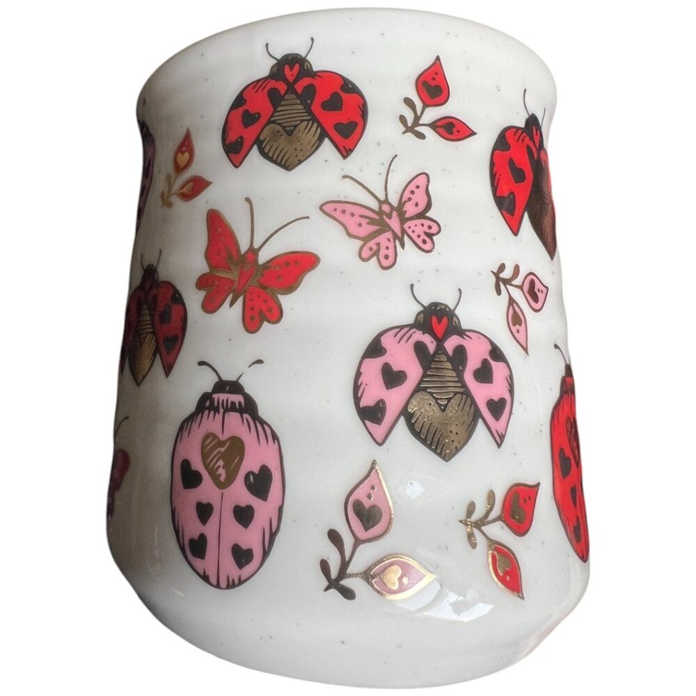 SHEFFIELD HOME Ladybug & Hearts Speckled MUG Sturdy Red Pink Gold 4.5" tall - Picture 7 of 15